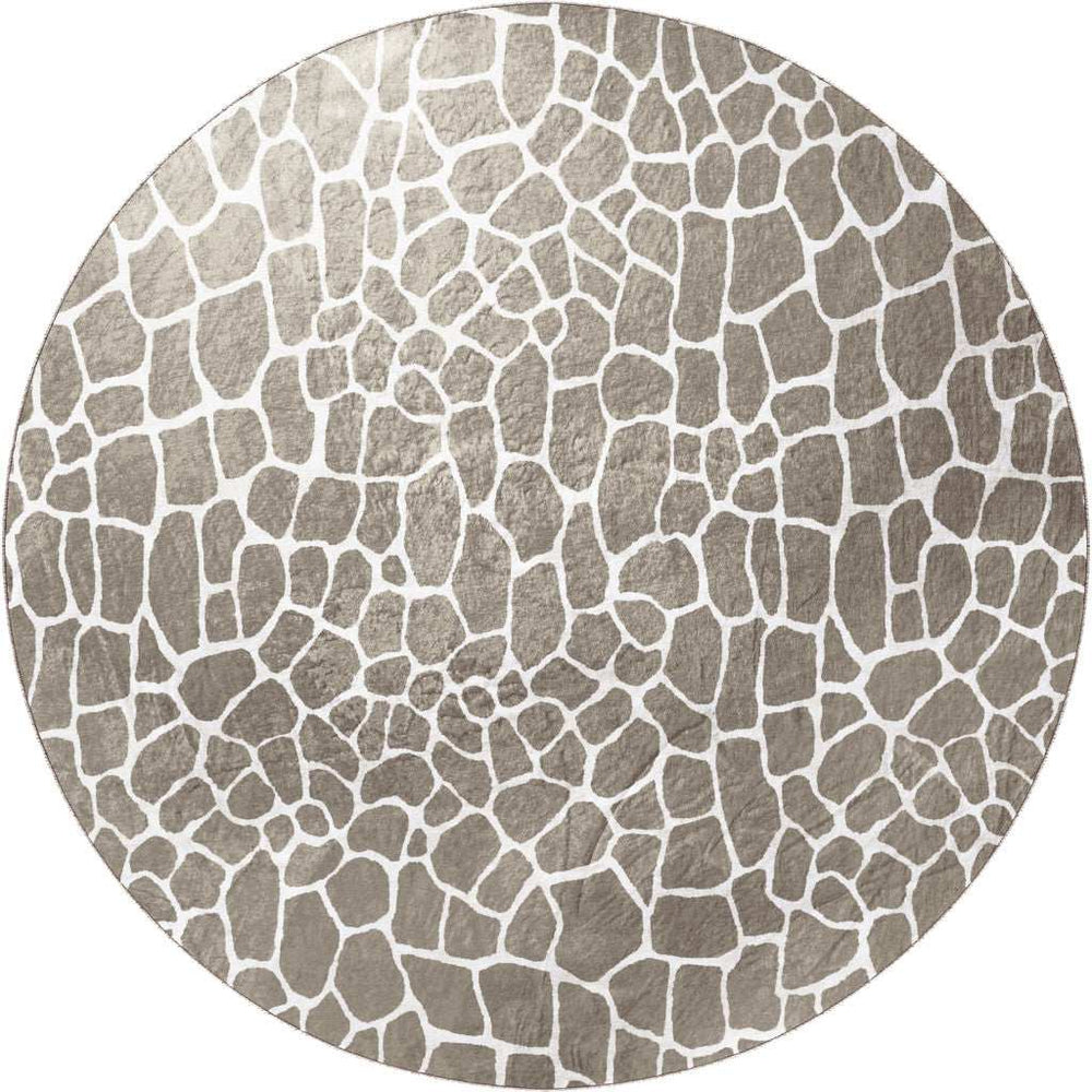 8' X 8' Beige Round Giraffe Print Shag Handmade Non Skid Area Rug - Homeroots - Flyclothing LLC