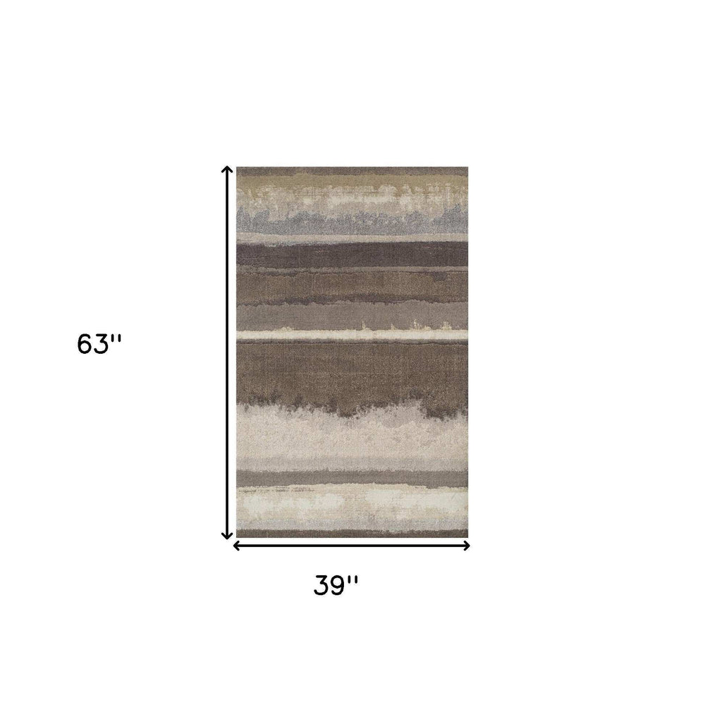 3' X 5' Brown and Ivory Abstract Area Rug - Homeroots - Flyclothing LLC