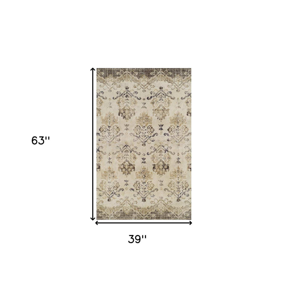 3' X 5' Beige and Brown Oriental Area Rug - Homeroots - Flyclothing LLC