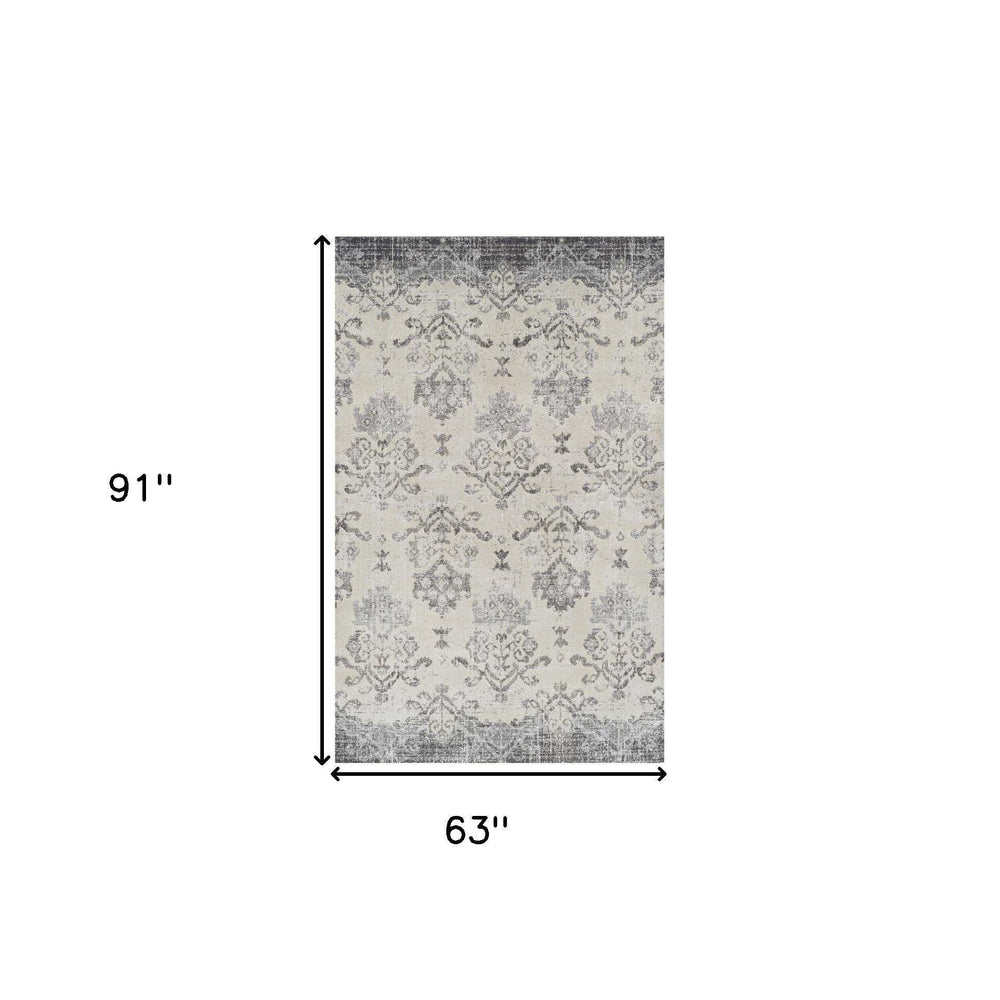 5' X 8' Gray and Ivory Oriental Area Rug - Homeroots - Flyclothing LLC