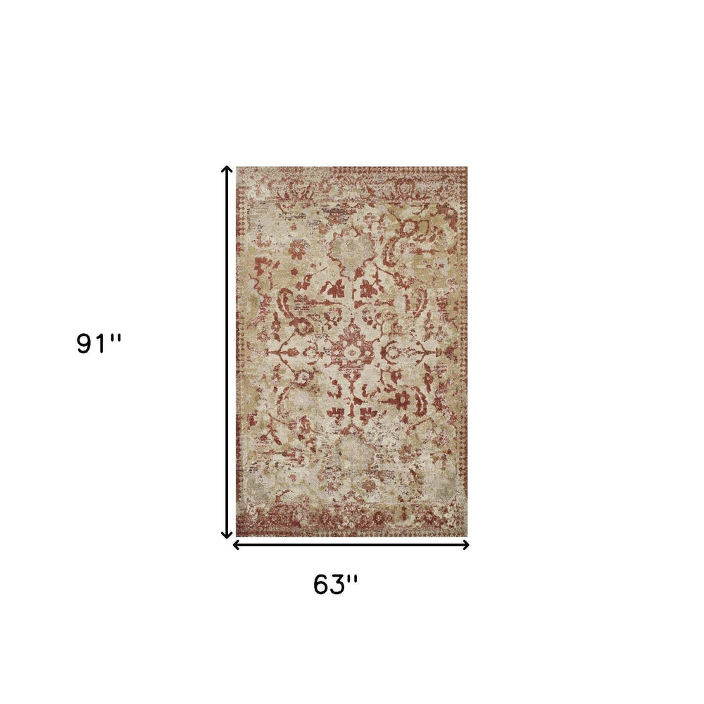 5' X 8' Red and Beige Oriental Area Rug - Homeroots - Flyclothing LLC