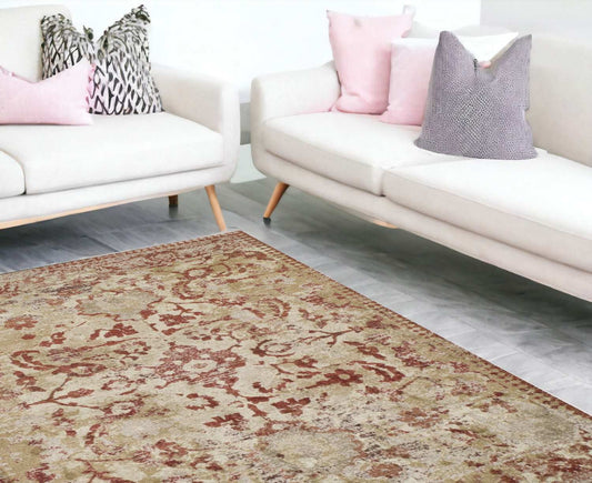 8' X 11' Red and Beige Oriental Area Rug - Homeroots - Flyclothing LLC