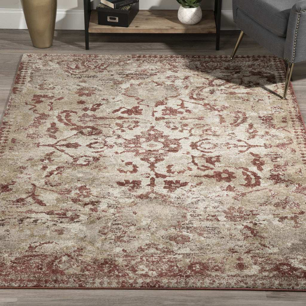 8' X 11' Red and Beige Oriental Area Rug - Homeroots - Flyclothing LLC