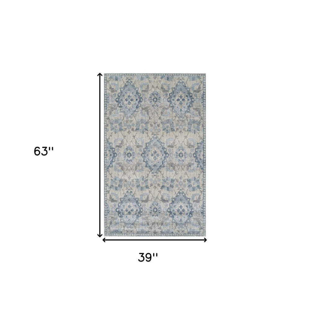 3' X 5' Blue Oriental Area Rug - Homeroots - Flyclothing LLC