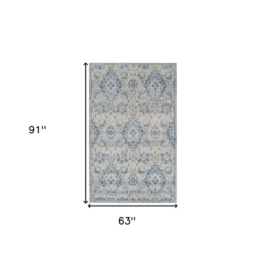 5' X 8' Blue Oriental Area Rug - Homeroots - Flyclothing LLC