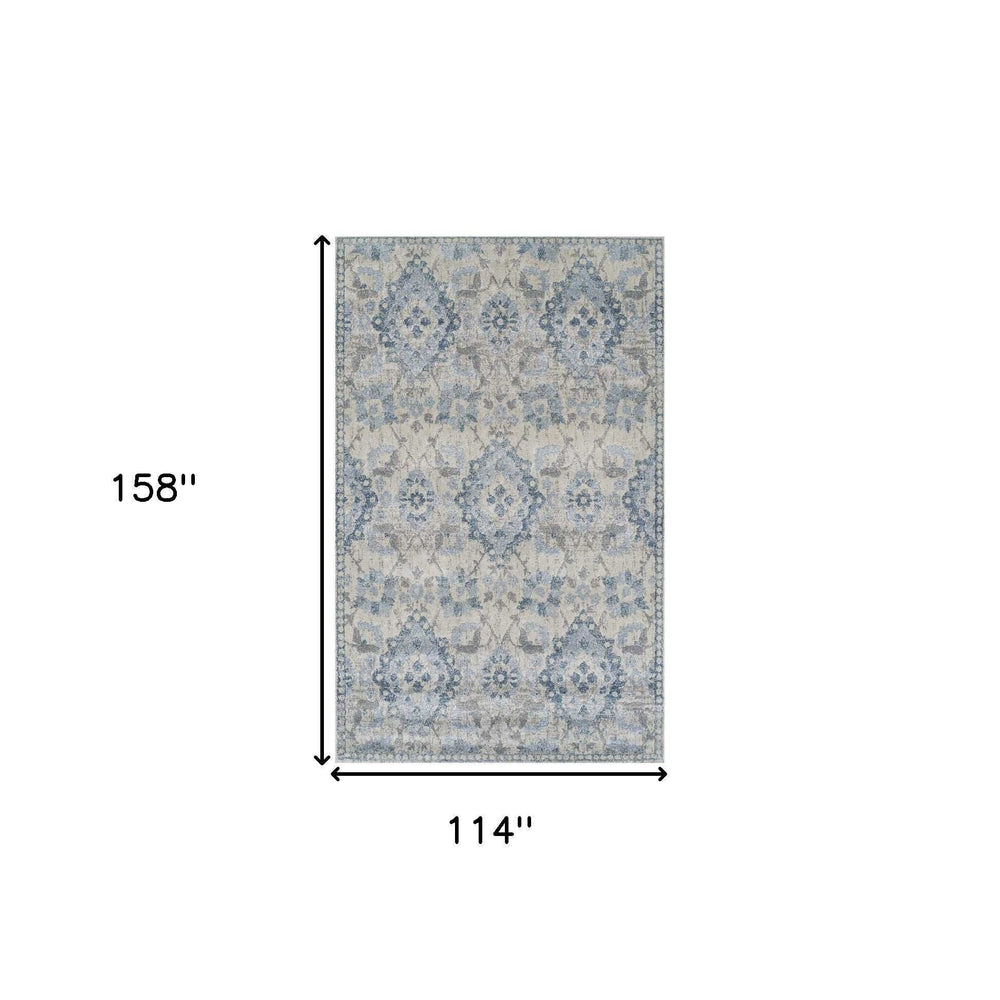 10' X 13' Blue Oriental Distressed Area Rug - Homeroots - Flyclothing LLC