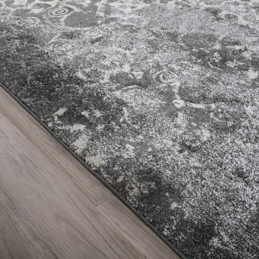 8' X 11' Gray and Ivory Oriental Distressed Area Rug - Homeroots - Flyclothing LLC