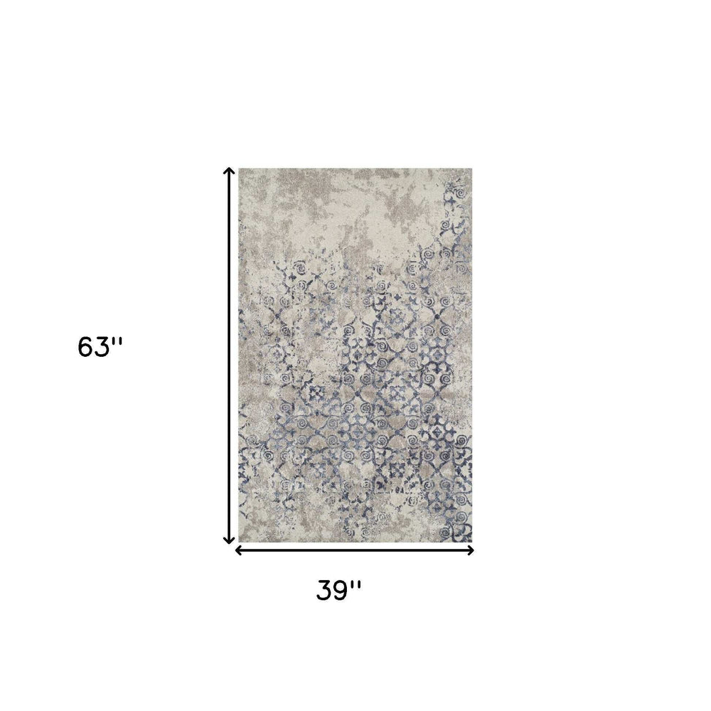 3' X 5' Blue and Ivory Oriental Distressed Area Rug - Homeroots - Flyclothing LLC