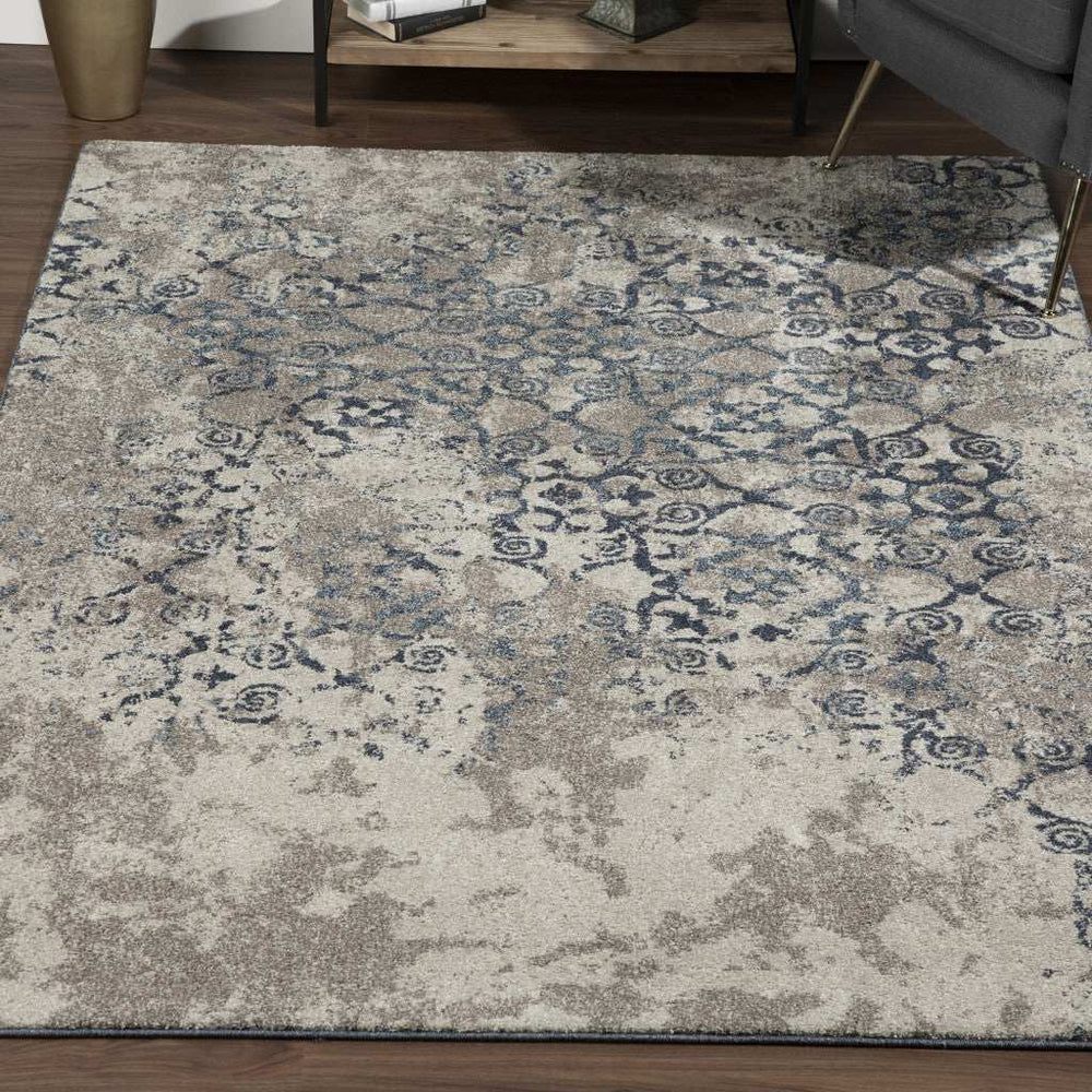 3' X 5' Blue and Ivory Oriental Distressed Area Rug - Homeroots - Flyclothing LLC
