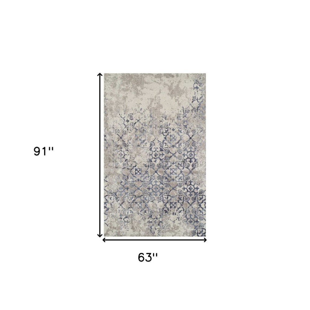 5' X 8' Blue and Ivory Oriental Distressed Area Rug - Homeroots - Flyclothing LLC