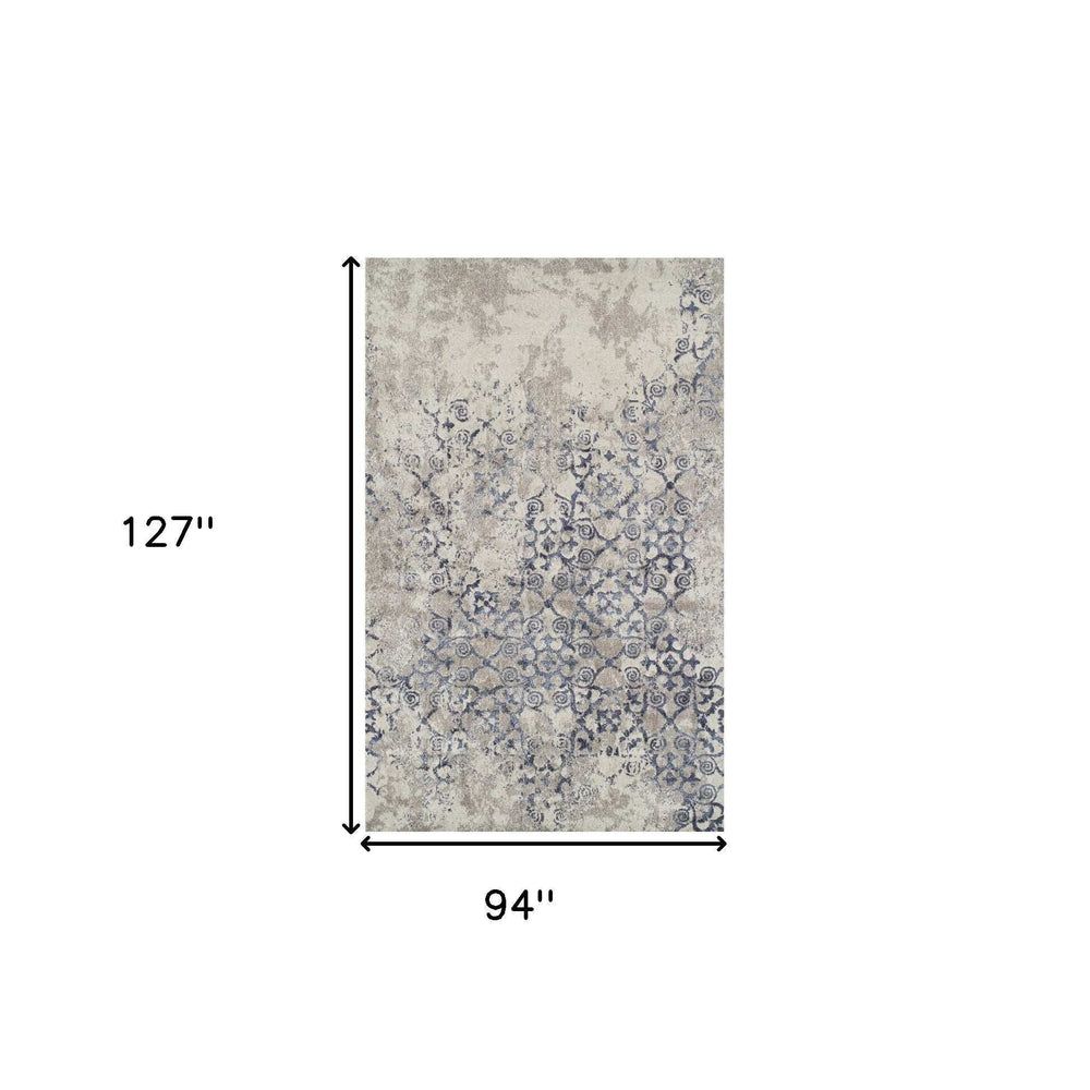 8' X 11' Blue and Ivory Oriental Distressed Area Rug - Homeroots - Flyclothing LLC