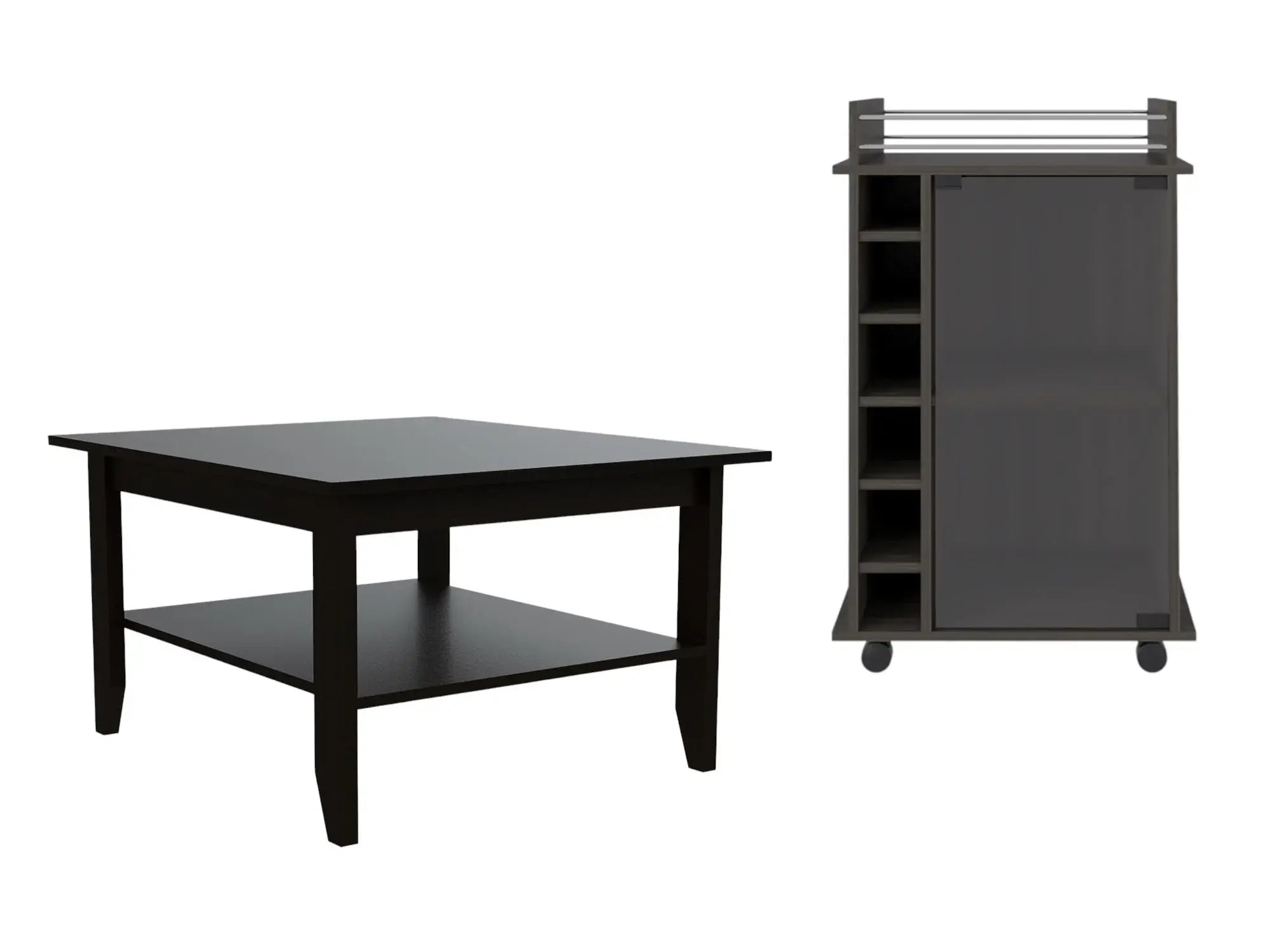 22" Brown and Black Open shelving Bar Cart and Coffee Table - Homeroots - Flyclothing LLC