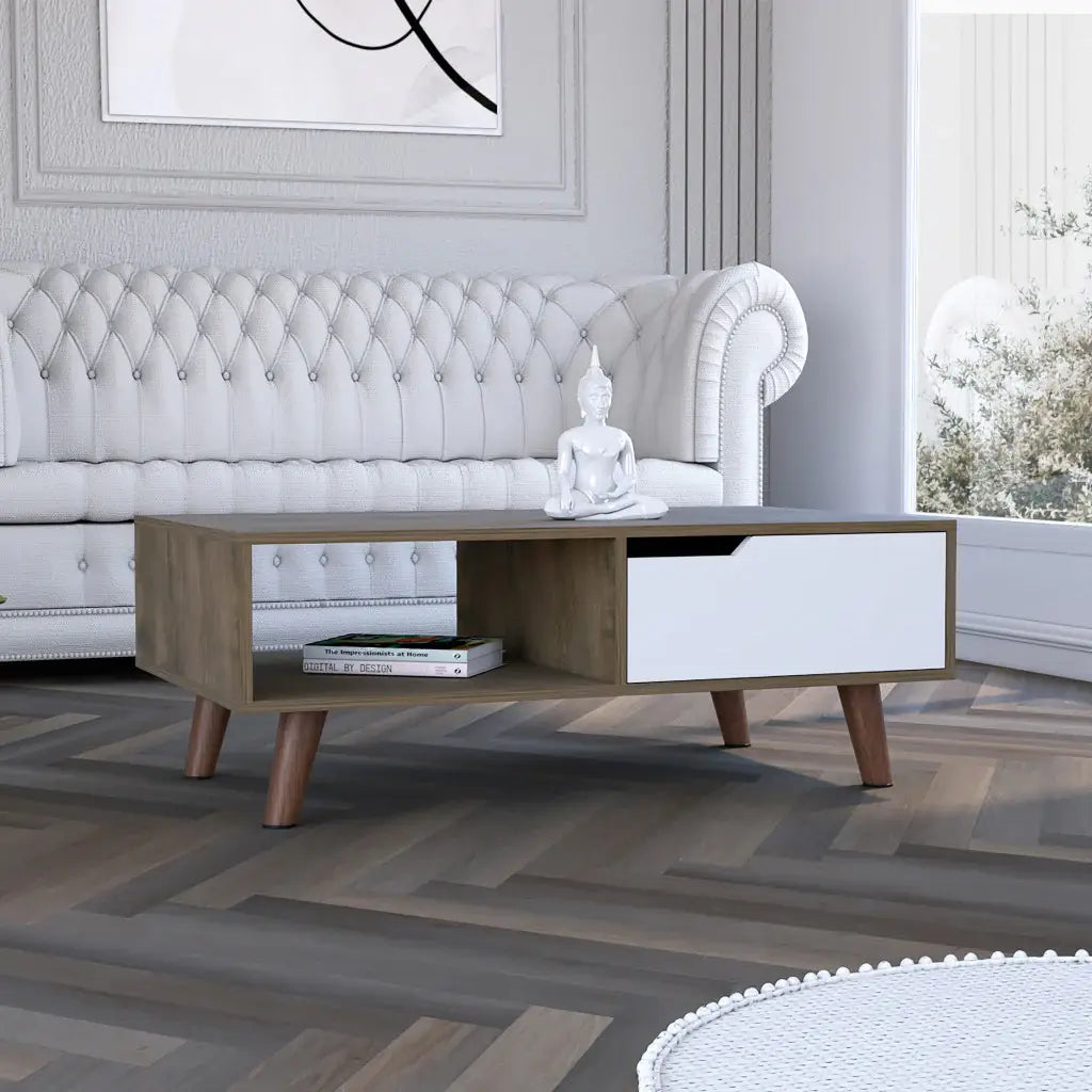 40" Natural And Dark Brown And White Wood Rectangular Coffee Table With Shelf - Homeroots - Flyclothing LLC