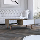 40" Natural And Dark Brown And White Wood Rectangular Coffee Table With Shelf - Homeroots - Flyclothing LLC