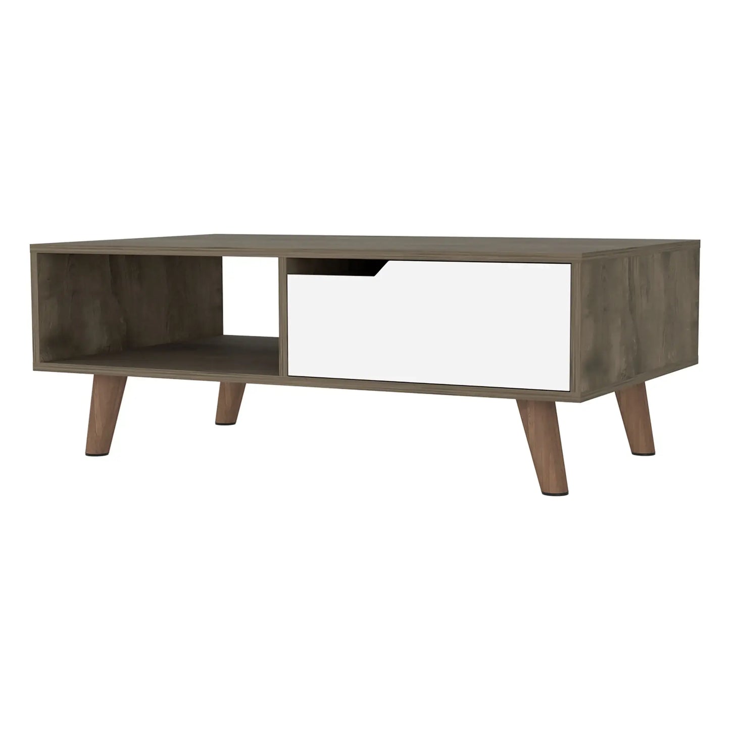 40" Natural And Dark Brown And White Wood Rectangular Coffee Table With Shelf - Homeroots - Flyclothing LLC