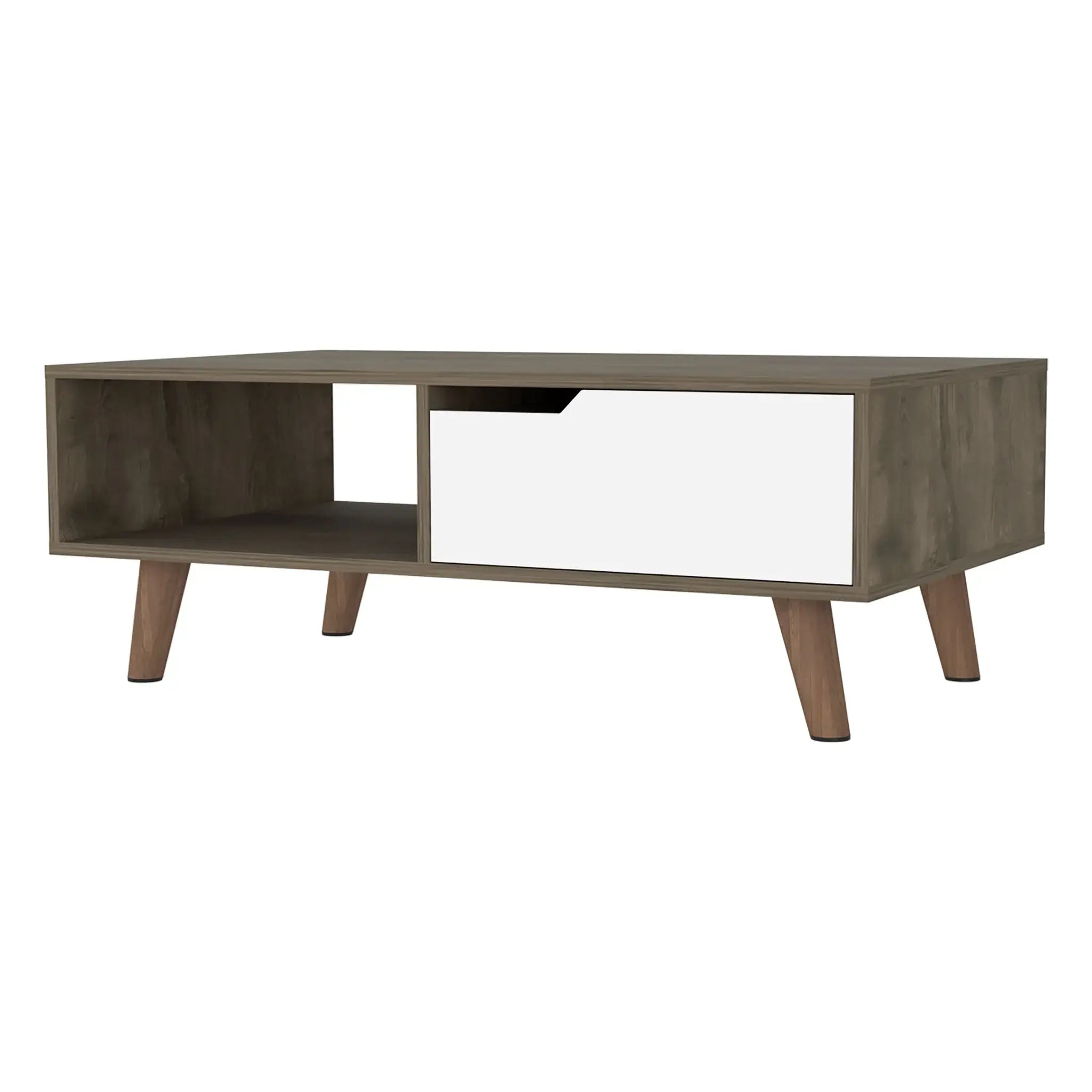 40" Natural And Dark Brown And White Wood Rectangular Coffee Table With Shelf - Homeroots - Flyclothing LLC
