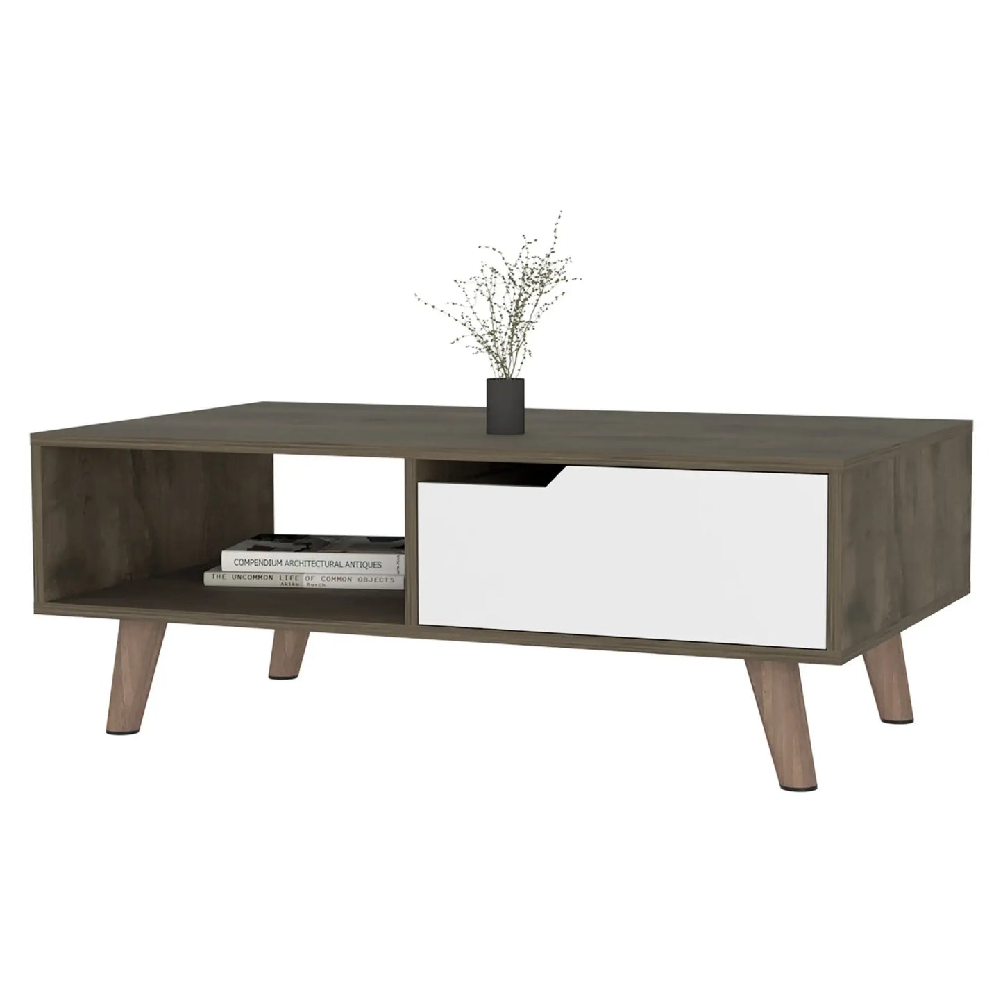 40" Natural And Dark Brown And White Wood Rectangular Coffee Table With Shelf - Homeroots - Flyclothing LLC