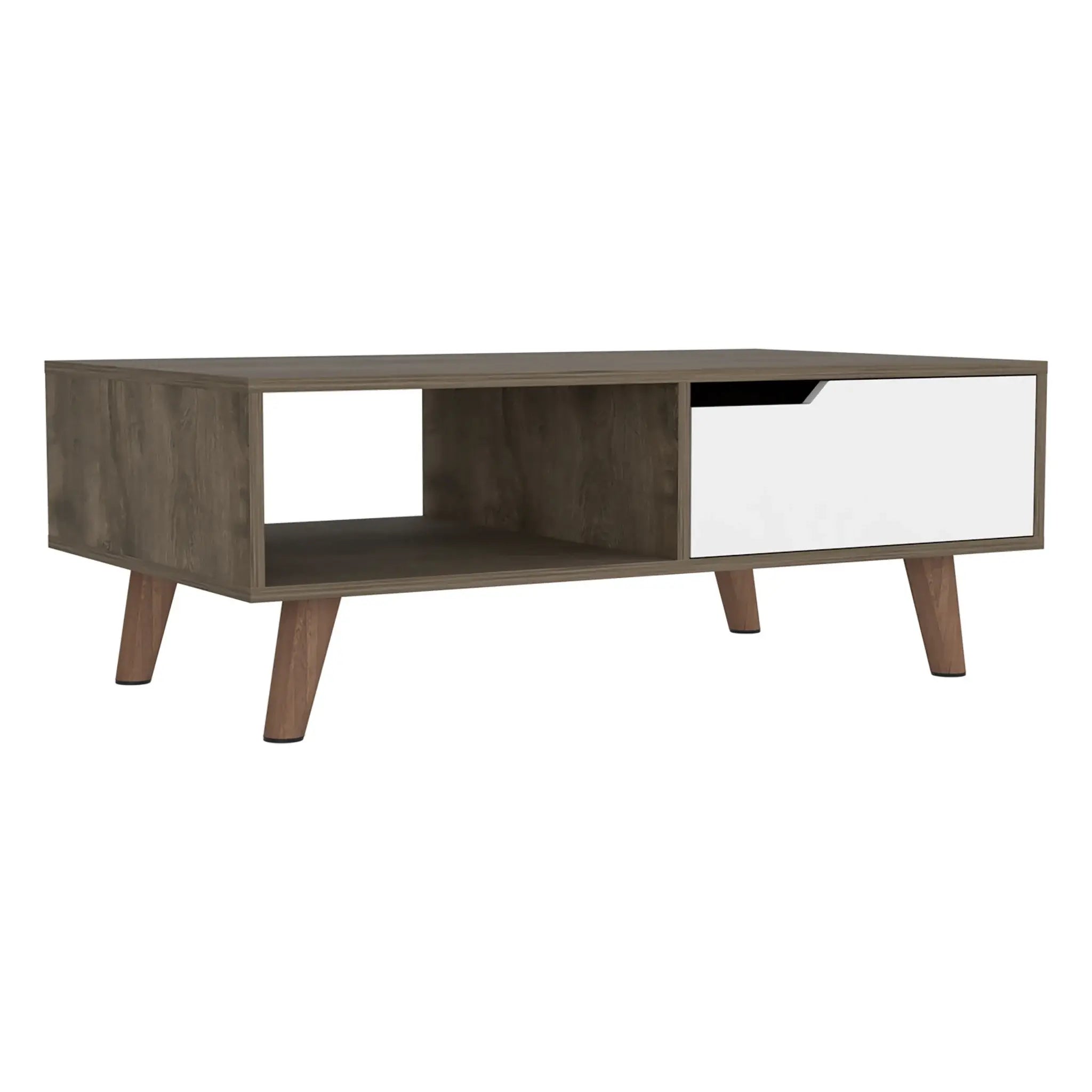 40" Natural And Dark Brown And White Wood Rectangular Coffee Table With Shelf - Homeroots - Flyclothing LLC