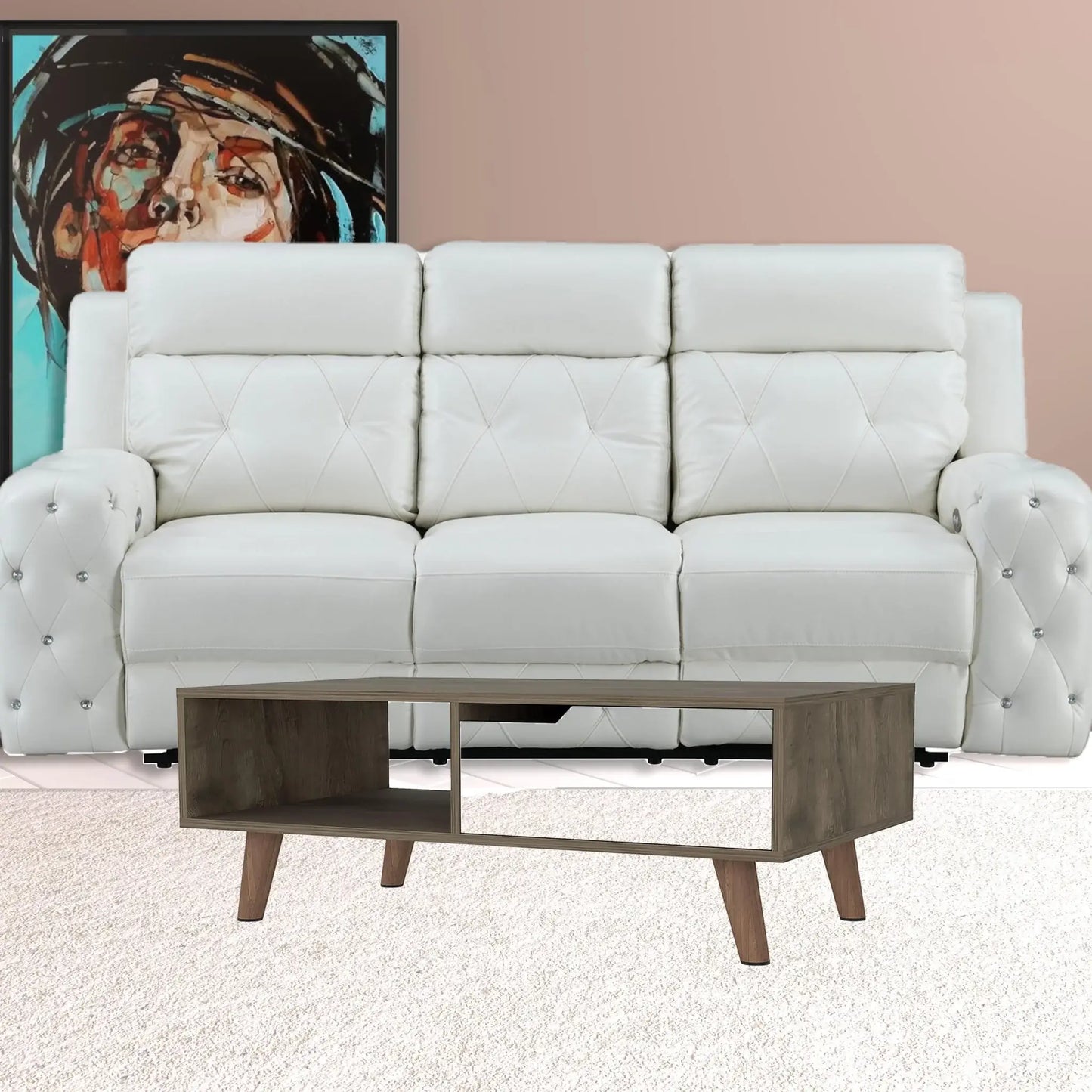 40" Natural And Dark Brown And White Wood Rectangular Coffee Table With Shelf - Homeroots - Flyclothing LLC