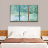 Set Of Three Blue Green Abstract Water with Gold Floater Frame Painting Wall Art - Homeroots - Flyclothing LLC