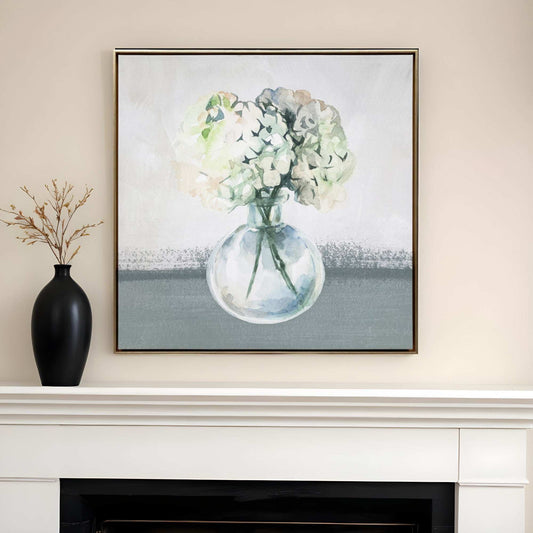 Hydrangea in Vase Gold Floater Frame p-Oxybis(benzenesulfonyl hydrazide) Wall Art - Homeroots - Flyclothing LLC