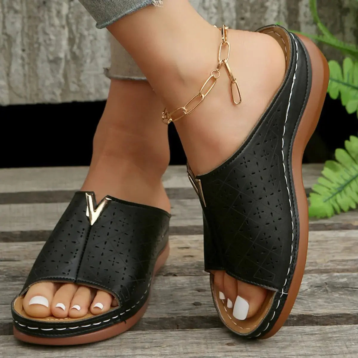Open Toe Flats Sandals - Trendsi - Flyclothing LLC