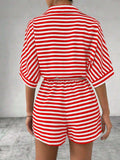 Tie Waist Half Button Striped Romper - Trendsi - Flyclothing LLC