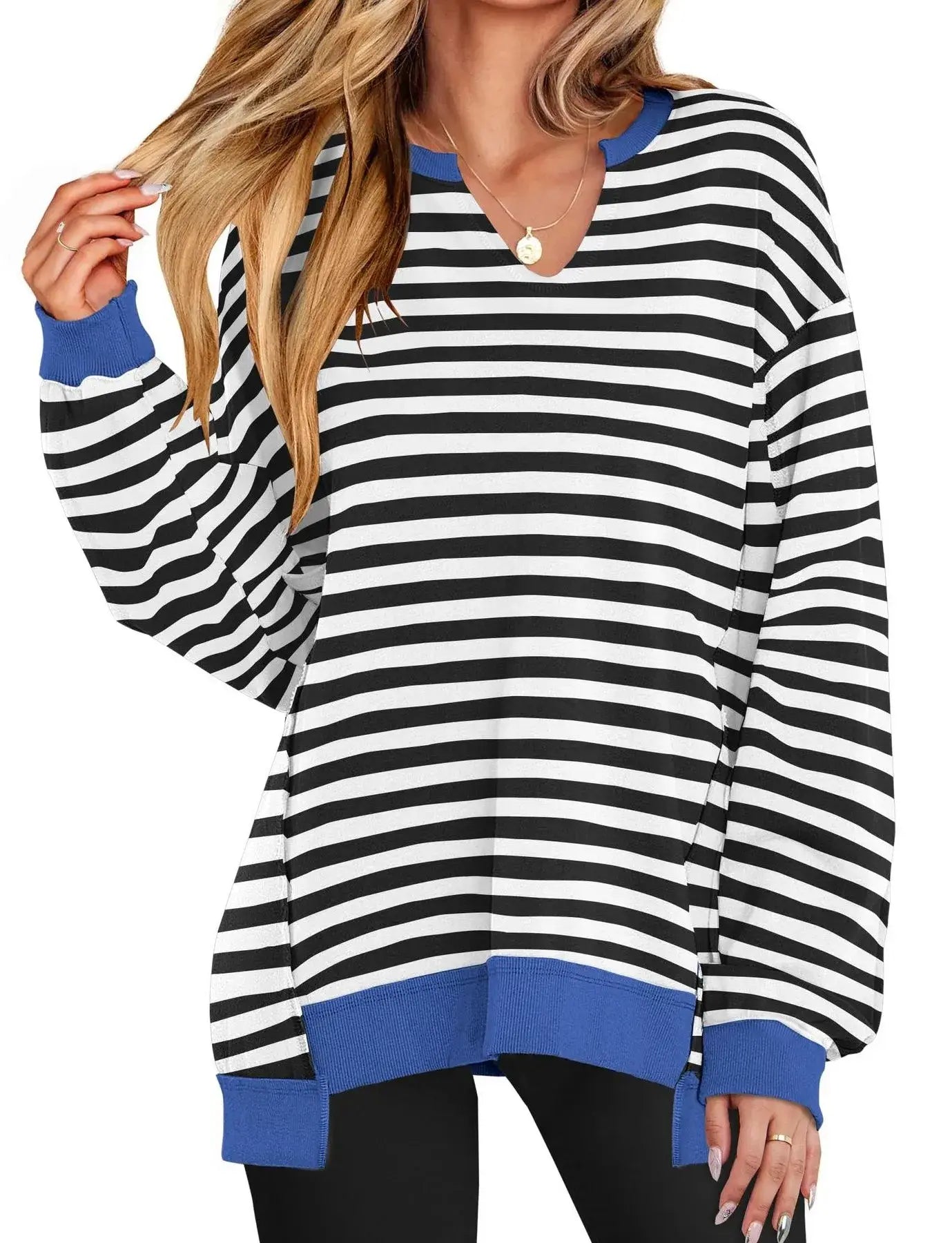 Notched Long Sleeve Oversized Sweatshirt - Trendsi - Flyclothing LLC