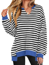 Notched Long Sleeve Oversized Sweatshirt - Trendsi - Flyclothing LLC