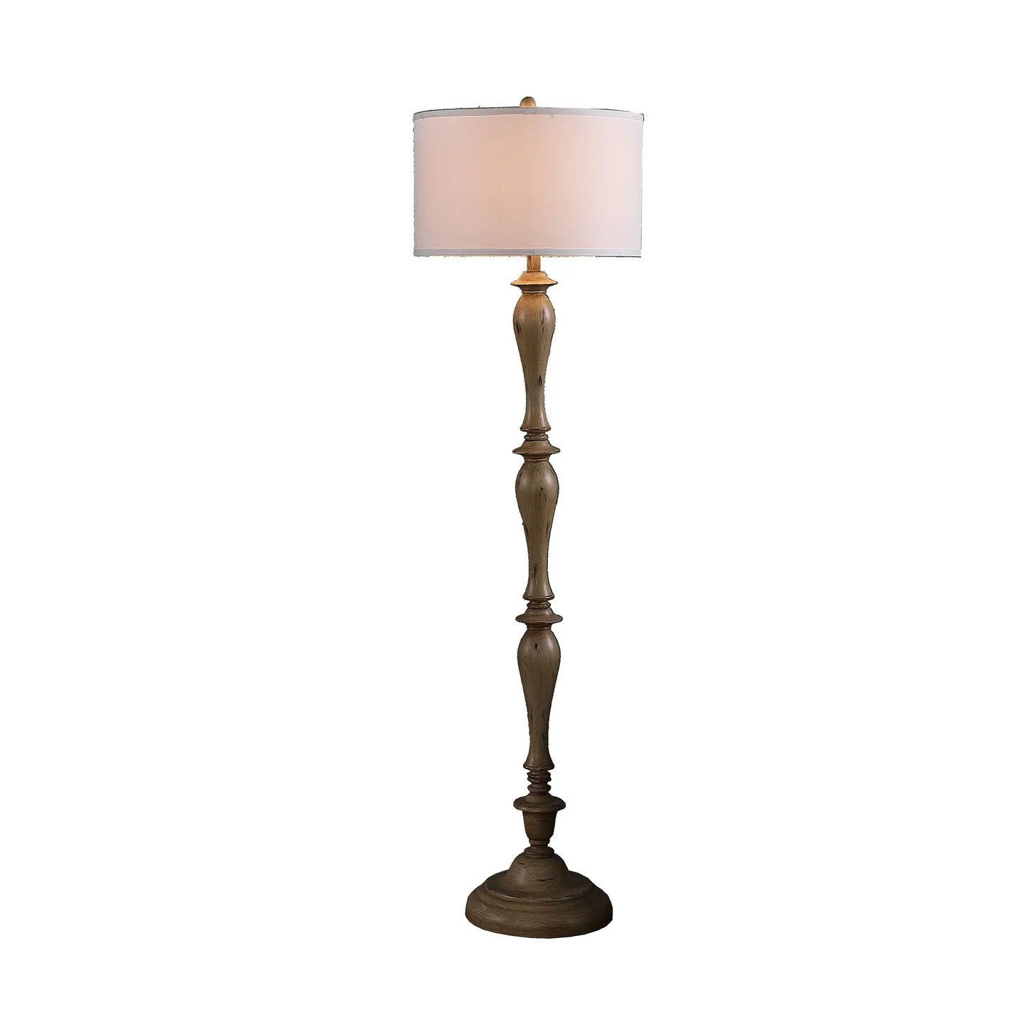 62" Rustic Taupe Cream Straight with Curves Floor Lamp With White Shade - Homeroots - Flyclothing LLC