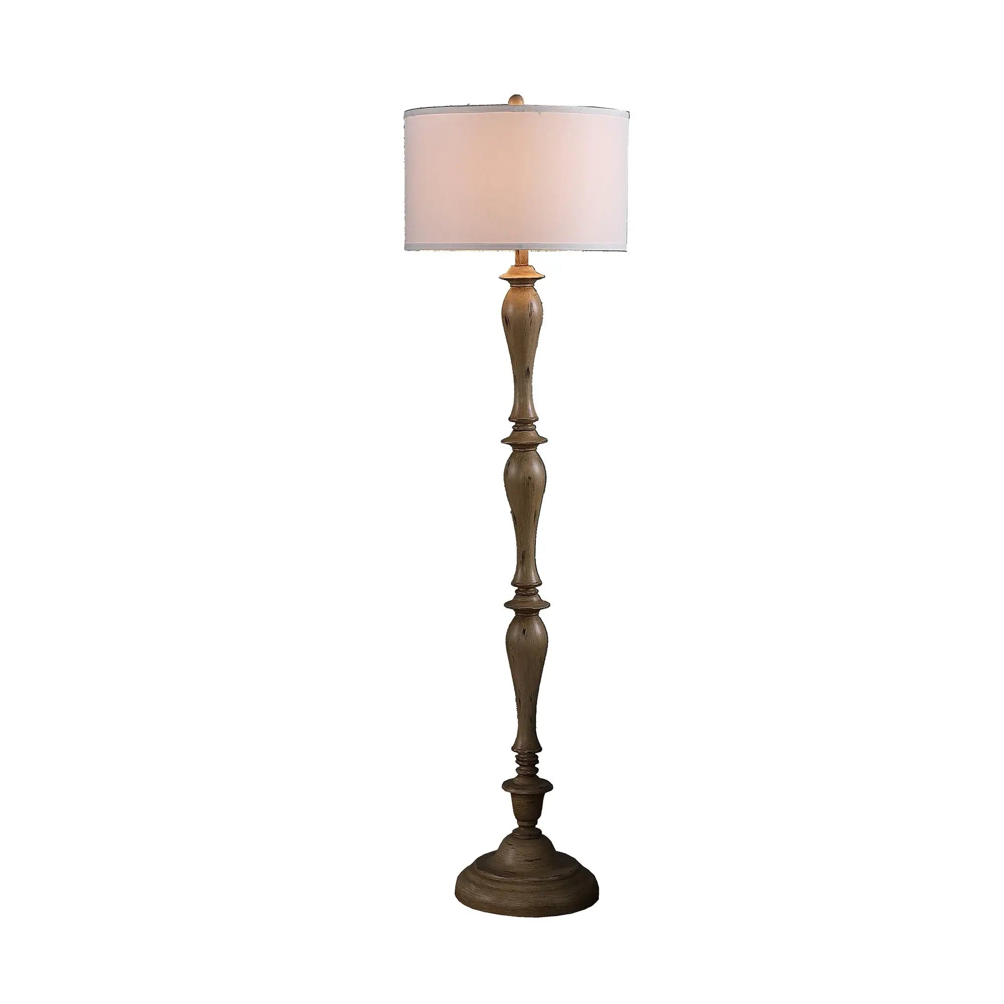 62" Rustic Taupe Cream Straight with Curves Floor Lamp With White Shade - Homeroots - Flyclothing LLC