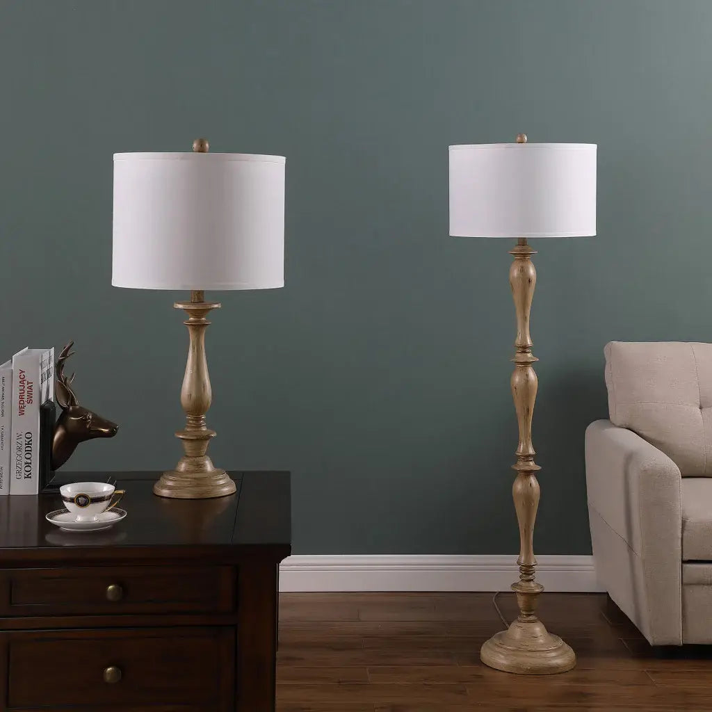 62" Rustic Taupe Cream Straight with Curves Floor Lamp With White Shade - Homeroots - Flyclothing LLC