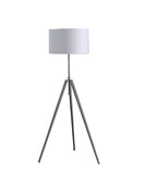 64" Silver Adjustable Tripod Floor Lamp With White Fabric Shade