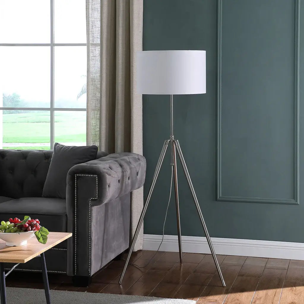 64" Chrome Adjustable Tripod Floor Lamp With White Shade - Homeroots - Flyclothing LLC