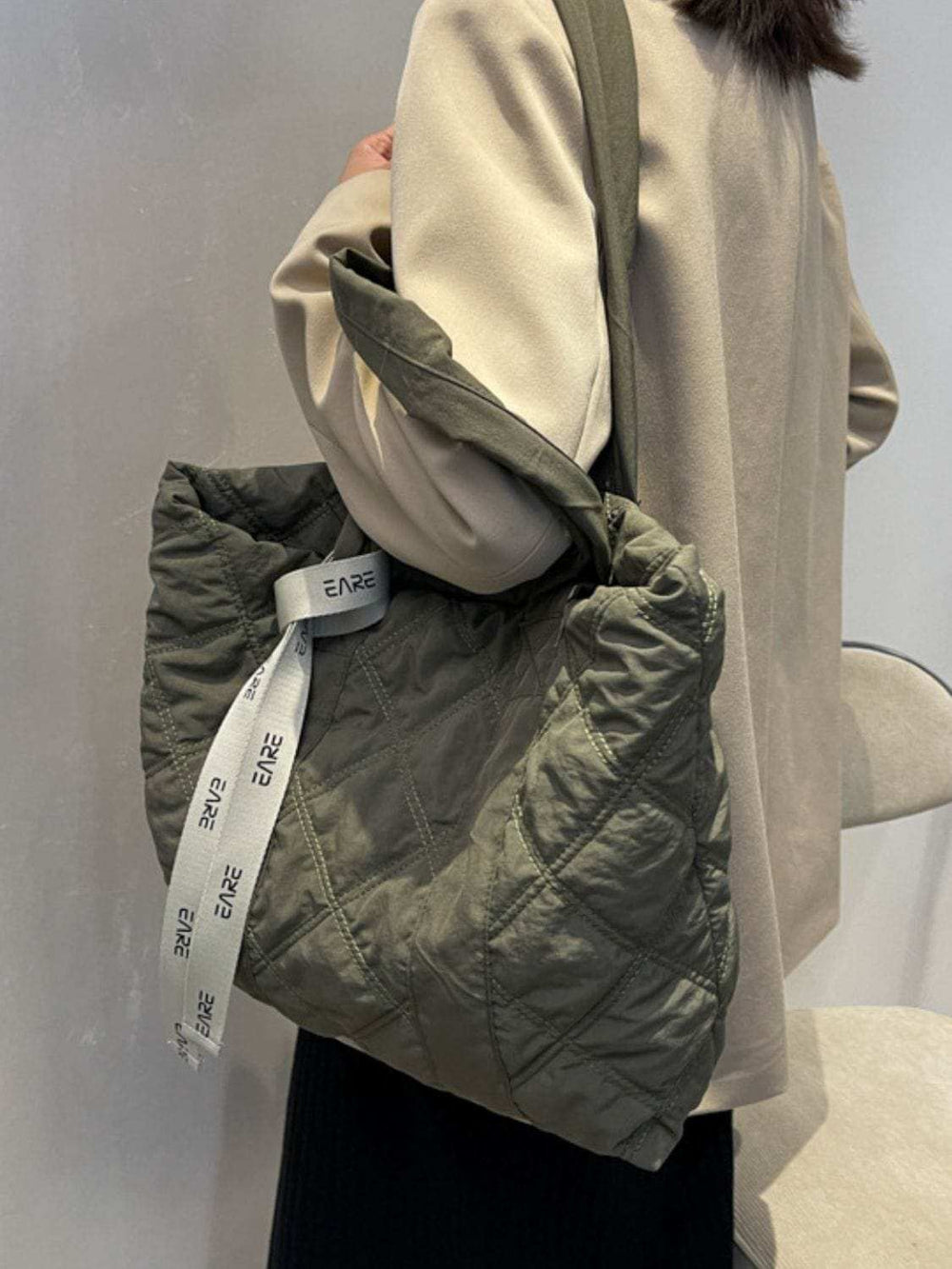 Quilted Nylon Large Tote Bag - Trendsi - Flyclothing LLC