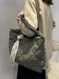 Quilted Nylon Large Tote Bag - Trendsi