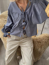 Tied Flounce Sleeve Blouse - Trendsi - Flyclothing LLC