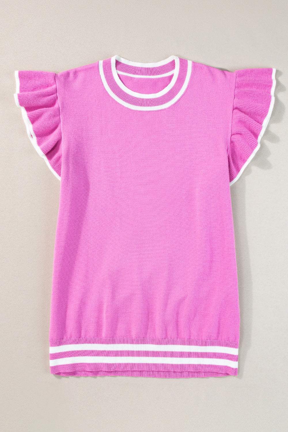 Ruffled Round Neck Cap Sleeve Knit Top - Trendsi - Flyclothing LLC
