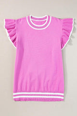 Ruffled Round Neck Cap Sleeve Knit Top - Trendsi - Flyclothing LLC