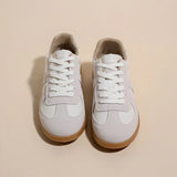 Lace Up Round Toe Flat Sneakers - Trendsi