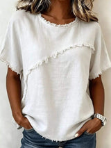 Full Size Frayed Hem Short Sleeve Top Plus Size - Trendsi - Flyclothing LLC