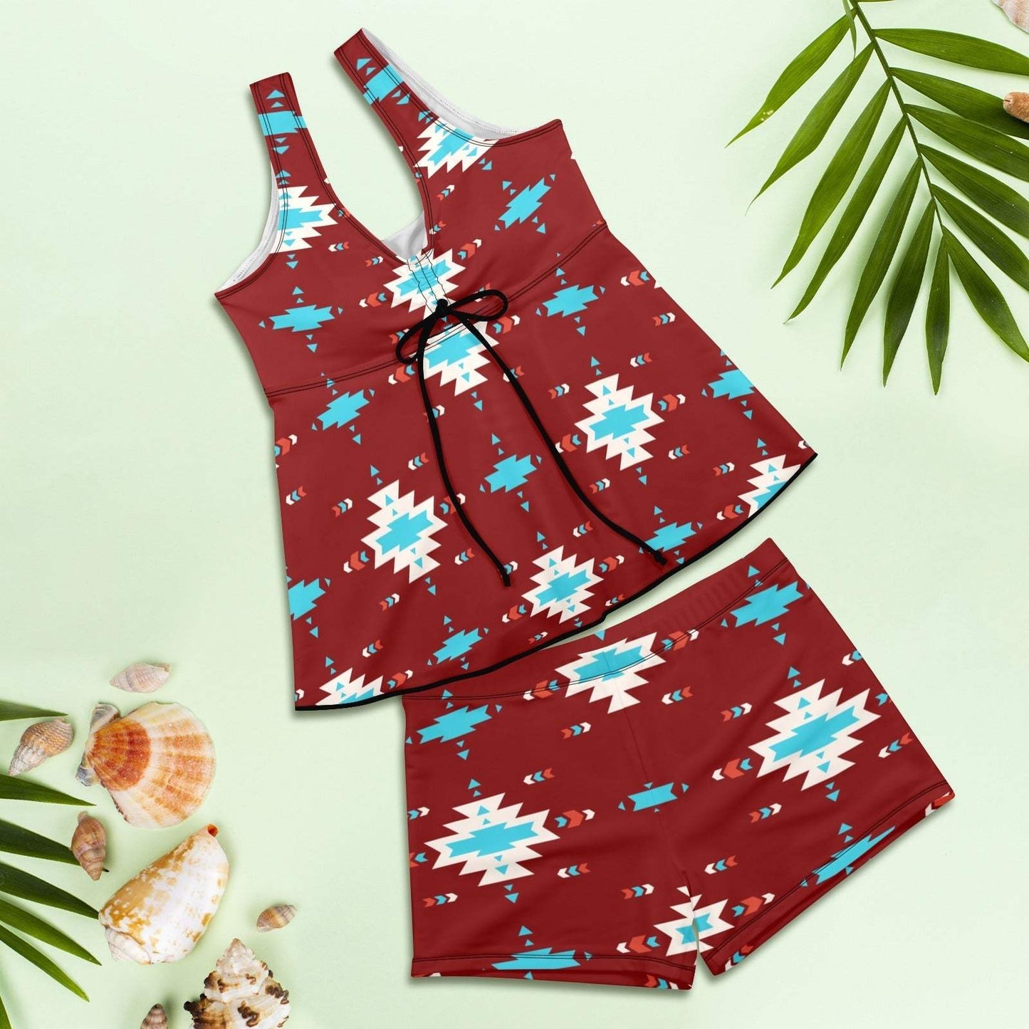 Baha Ranch Burgandy Aztec Tankini & Boy Shorts Swim Set - Baha Ranch Western Wear - Flyclothing LLC