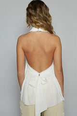 POL Backless Halter Sleeveless Top with Smocking Shirring Detail - Trendsi - Flyclothing LLC