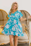 BiBi Floral Crinkle Shirred Ruffle Detail V Neck Dress - Trendsi - Flyclothing LLC