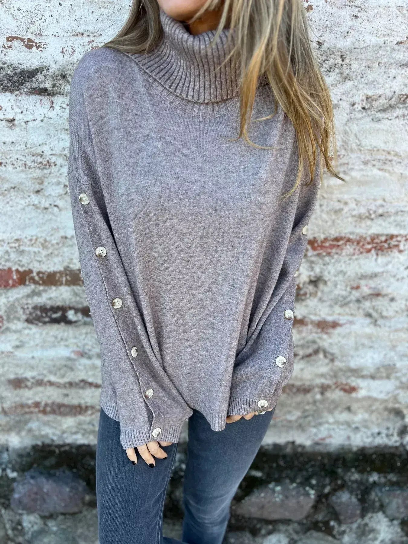 Full Size Turtleneck Long Sleeve Sweater Plus Size - Trendsi - Flyclothing LLC