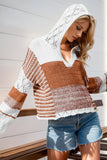 Double Take Full Size Openwork Contrast Long Sleeve Hooded Sweater - Trendsi
