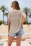 Double Take Openwork Round Neck Short Sleeve Knit Cover Up - Trendsi - Flyclothing LLC