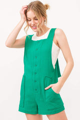 And The Why Button Up Tie Back Sleeveless Romper - Trendsi - Flyclothing LLC