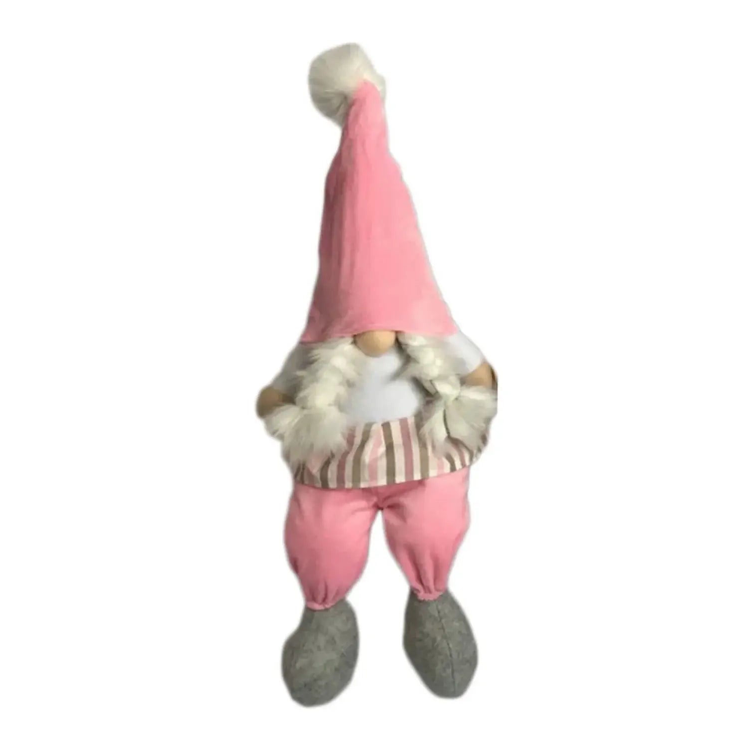 30" Pink and White Fabric Sitting Gnome - Homeroots - Flyclothing LLC