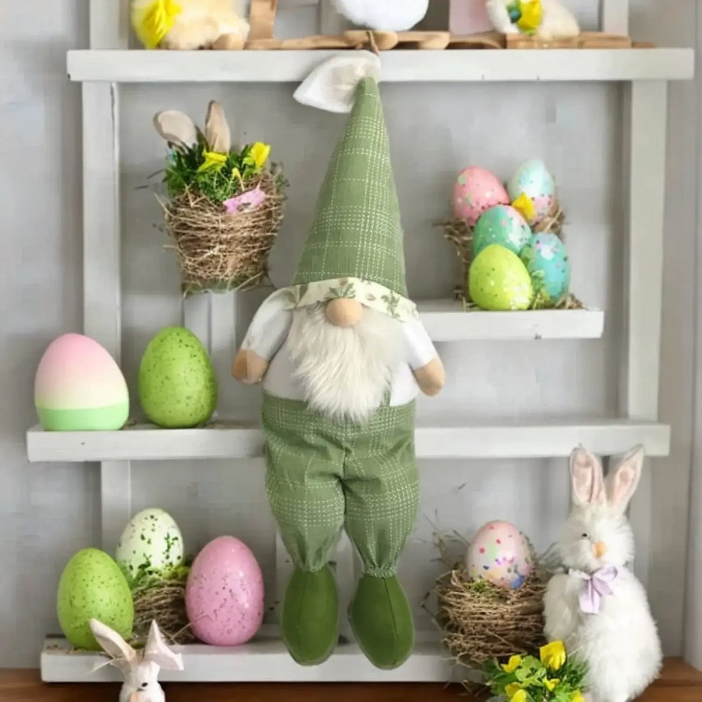 30" Green and White Fabric Sitting Gnome - Homeroots - Flyclothing LLC